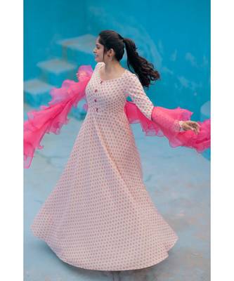 Foil Printed   Fluid Rayon Dress Organza Ruffle Dupatta. 6