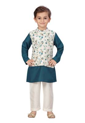 Blue printed silk blend boys-kurta-pyjama 1