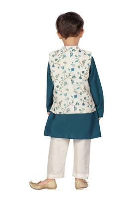 Blue printed silk blend boys-kurta-pyjama 2