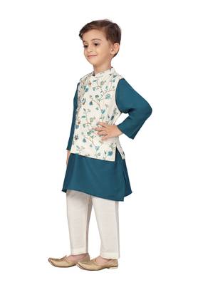 Blue printed silk blend boys-kurta-pyjama 3