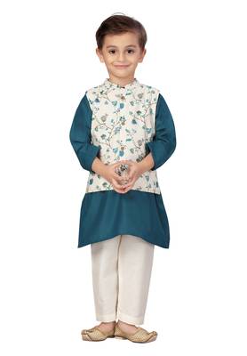 Blue printed silk blend boys-kurta-pyjama 4