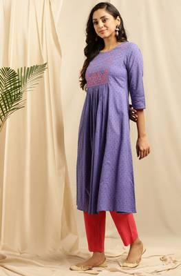 Purple embroidered cotton kurta 2