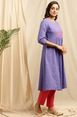 Purple embroidered cotton kurta 3