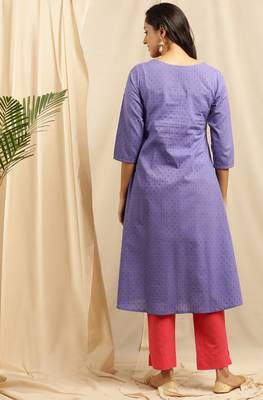 Purple embroidered cotton kurta 4