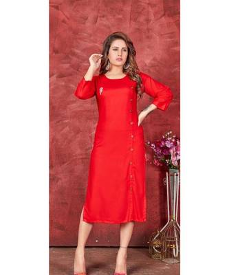 Red Pure Rayon Kurtis 1