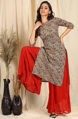 Janasya Beige printed cotton kurta 2