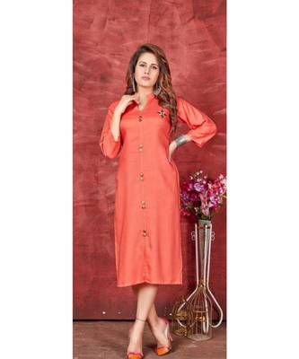 Orange Pure Rayon Kurtis 1