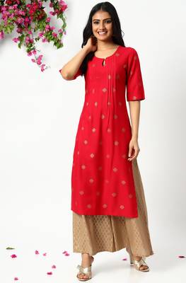 Janasya Pink printed rayon kurta 2