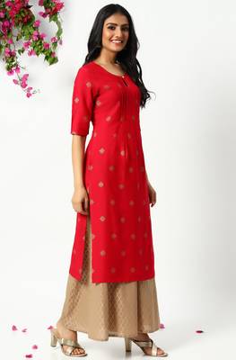 Janasya Pink printed rayon kurta 3