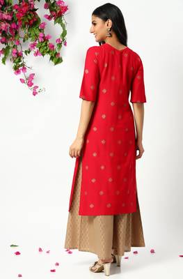 Janasya Pink printed rayon kurta 4