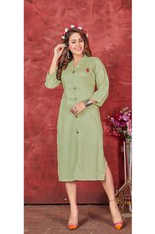 Olive Pure Rayon Kurtis
