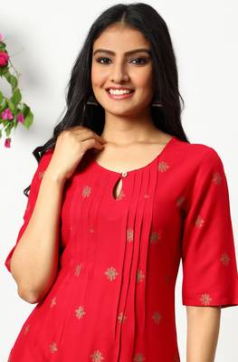 Janasya Pink printed rayon kurta 5