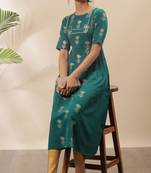 Janasya Teal printed crepe kurta