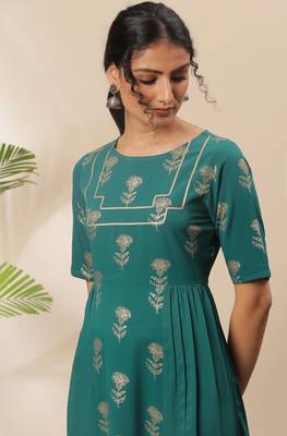 Janasya Teal printed crepe kurta 5