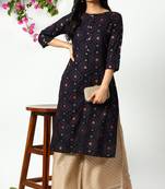 Navy blue printed rayon kurta