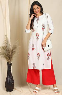 Janasya White printed cotton kurta 1