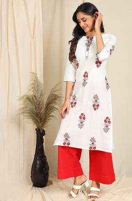 Janasya White printed cotton kurta 2