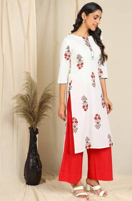 Janasya White printed cotton kurta 3