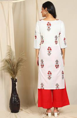 Janasya White printed cotton kurta 4