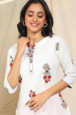 Janasya White printed cotton kurta 5