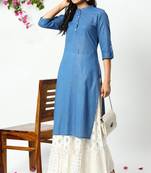 Janasya Blue printed cotton kurta