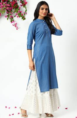 Janasya Blue printed cotton kurta 3