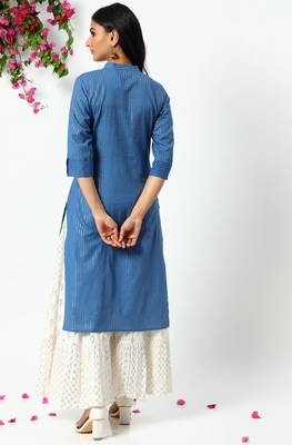 Janasya Blue printed cotton kurta 4