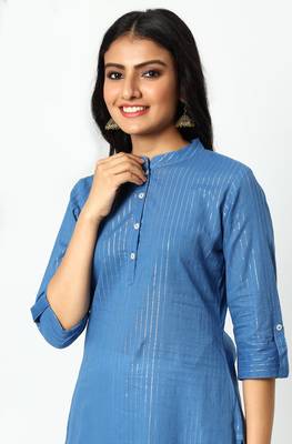 Janasya Blue printed cotton kurta 5