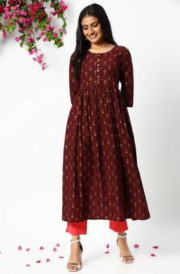 Janasya Brown printed cotton kurta 2