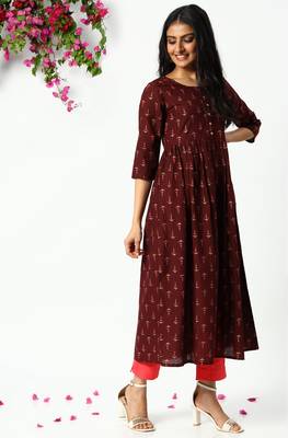 Janasya Brown printed cotton kurta 3