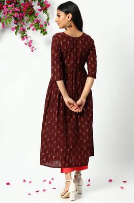 Janasya Brown printed cotton kurta 4