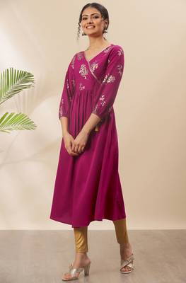 Magenta printed crepe kurta 2