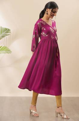 Magenta printed crepe kurta 3