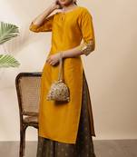 Mustard embroidered silk kurta
