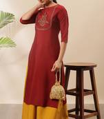 Red embroidered silk kurta