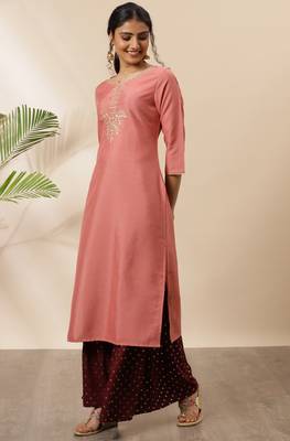 Peach embroidered silk kurta 2