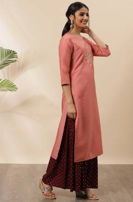 Peach embroidered silk kurta 3