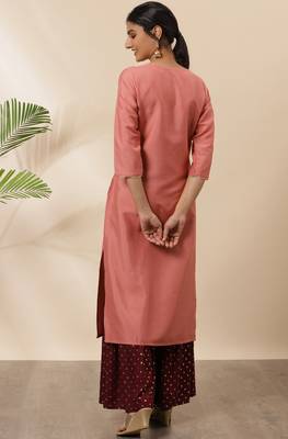 Peach embroidered silk kurta 4