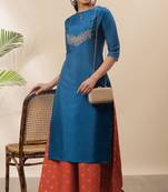 Blue embroidered silk kurta
