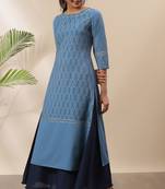 Blue printed crepe kurta