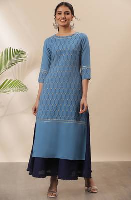 Blue printed crepe kurta 2