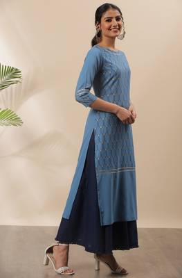 Blue printed crepe kurta 3