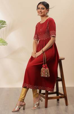 Maroon printed crepe kurta 1