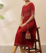 Maroon printed crepe kurta