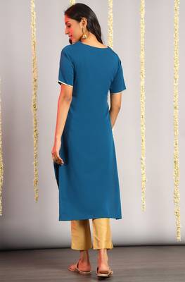 Janasya Teal printed crepe kurta 4