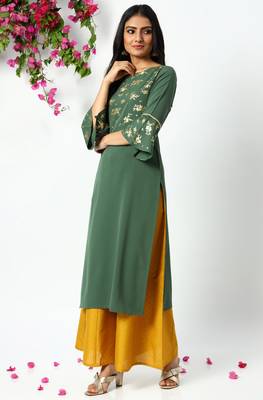 Janasya Green printed crepe kurta 2
