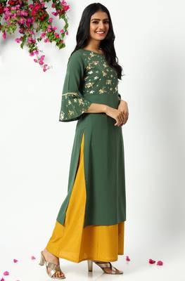 Janasya Green printed crepe kurta 3