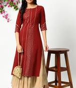 Janasya Maroon printed crepe kurta