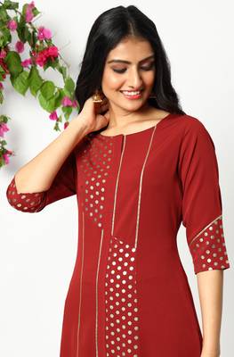 Janasya Maroon printed crepe kurta 5