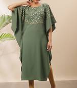 Green printed crepe kurta